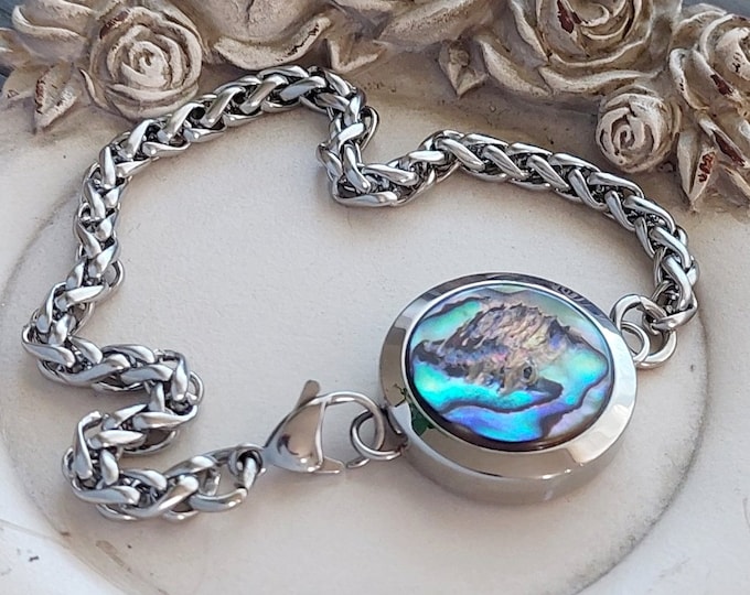 Abalone Shell Urn Bracelet for Ashes or Lock of Hair | Sympathy Gift | Keepsake Locket Urn Jewelry | Cremation Jewelry Bracelet Locket