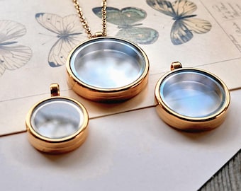 Keepsake Glass Locket Necklace | Gold Stainless Steel Memorial Pendant, Lock of Hair - Pet Fur - Pet Ashes Jewelry - Human Ash Cremains