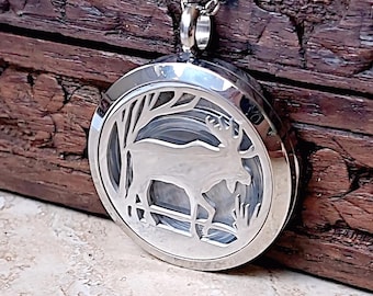 Moose Locket Necklace | Memorial Pendant | Cremation Ashes Jewelry for Men or Women | Lockets for Hair or Keepsake Ashes