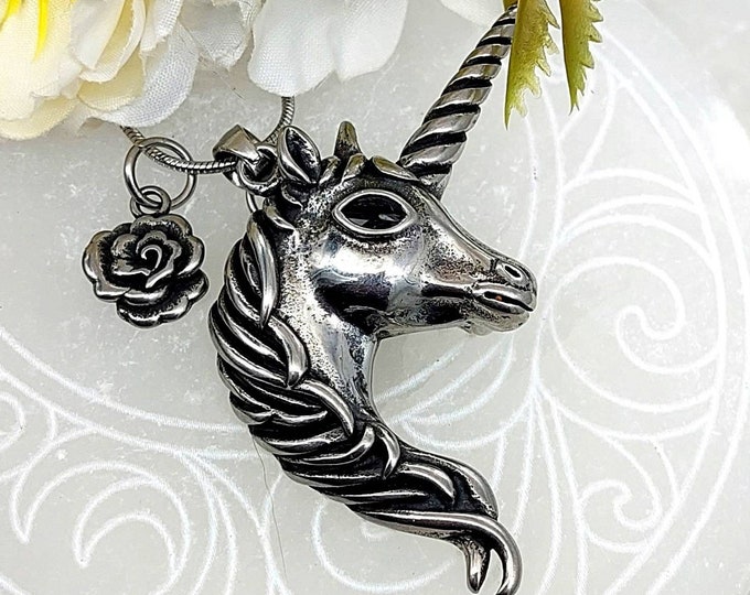 Unicorn Horse Memorial Pendant | Keepsake Gifts for Her | Cremation Jewelry | Urn Necklace for Ashes, Lock of Hair | Sympathy, Condolence