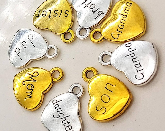 Mom Dad Sister Brother Grandma Grandpa Son Daughter Aunt Uncle Grand daughter heart Charms