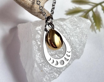 Tiny Teardrop Urn Necklace | Moon Phases Memorial Pendant, Cremation Ashes Jewelry, Gifts for Her
