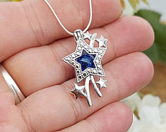 Sterling Silver Shooting Stars Locket | Star Urn Necklace for Ashes | Memorial, Cremation Keepsakes Jewelry | Urn Jewelry Gifts for Women