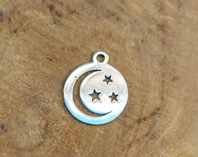 Small Stainless Steel Moon and Stars Charm