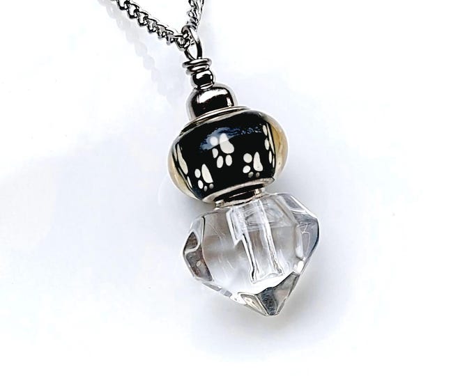 Paw Print Pet Ash Urn Necklace, Cremation Ashes Urn Jewelry, Cat Urn, Dog Urn, Pet Memorial Gift