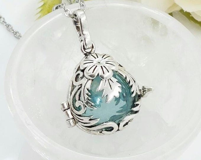 Green Glass Floral Teardrop Locket Necklace | Cremation Urn Necklace | Memorial Ashes Keepsake Gift | Cremation Jewelry | Loss of Loved One