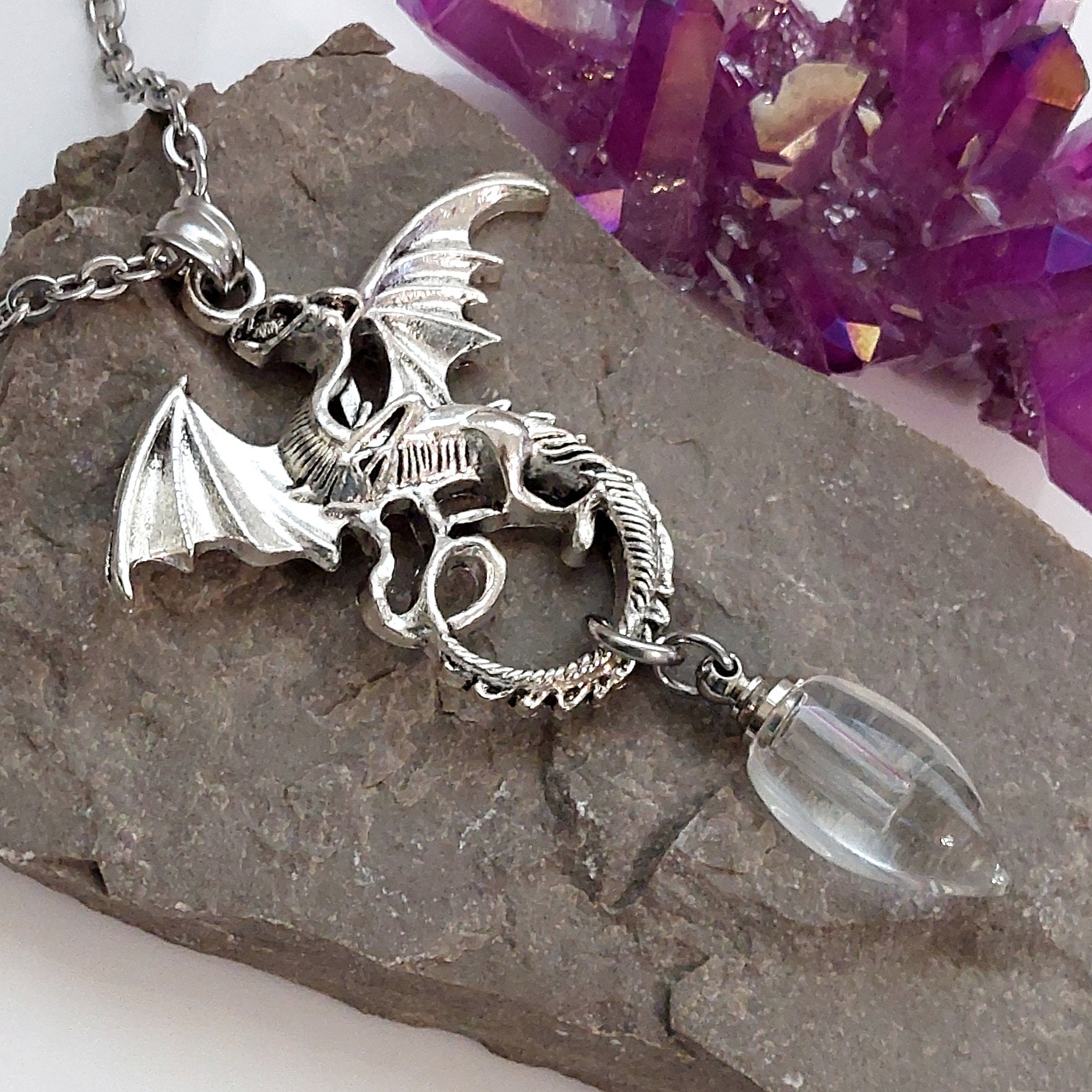 Collana Portaceneri In Argento 925 Con Ciondolo Drago Cinese, Gioiello Cremazione Uomo E Donna