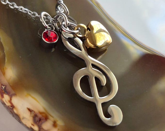 Music Note Urn Necklace with Birthstone Charm : Heart Urn Cremation Jewelry | Keepsake Ashes Pendant | Sympathy Gifts