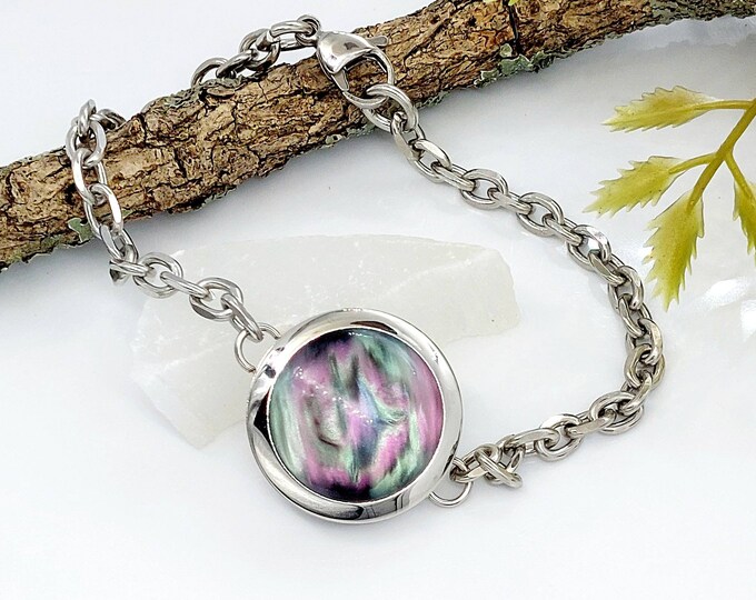 Aurora Borealis Locket for Ashes Bracelet | Lock of Hair Jewellery |  Urn Jewelry | Cremation Jewelry Bracelet for Women | DIY Fill at Home