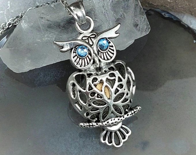Owl Locket Necklace with eye color choice | Keepsake Jewelry for Ashes, Hair, Pet Fur | Memorial & Cremation Jewelry | Pretty Jewelry Gifts