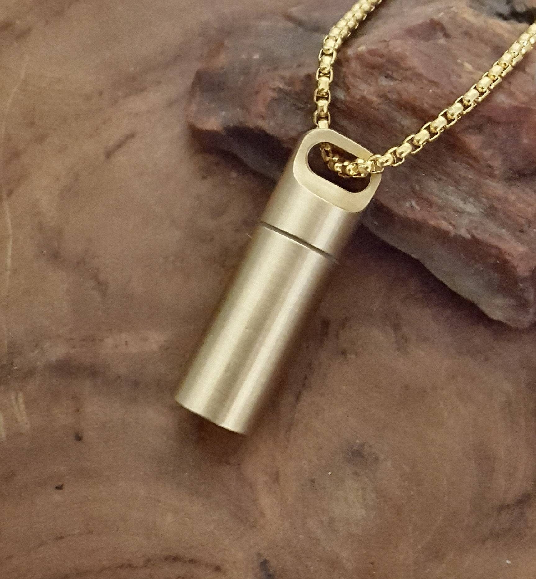 Brushed Brass Urn Pendant Pill Box Necklace Cremation Etsy