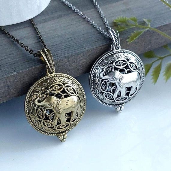 Elephant Locket Necklace for Ashes, Locks of Hair, Dried Flowers