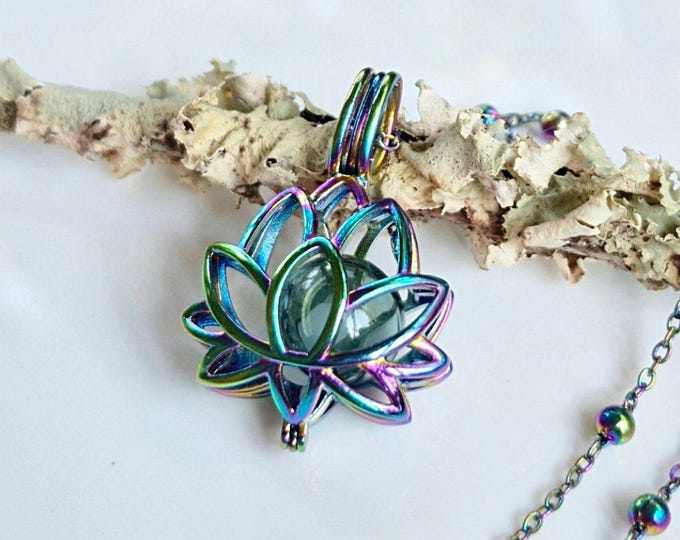 Lotus Flower Locket with Glass Orb | Cremation Necklace for Ashes | Water lily Urn Necklace | Cremation Jewelry | Memorial Keepsake Jewelry
