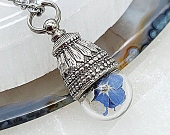 Forget Me Not Flower Teardrop Urn Pendant Necklace for Ashes | Cremation Jewelry | Memorial Ash Jewelry | Handmade Urn Jewelry for Ash