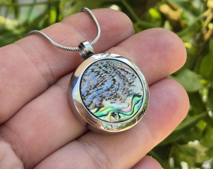 Abalone Shell Jewelry | Memorial Lockets | Keepsake Glass Locket | Cremation Ashes, Locks of Hair, Sand Urn Necklace