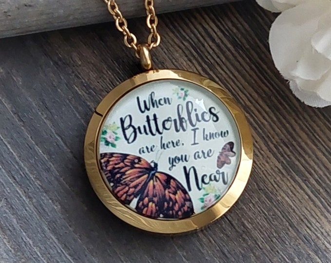 Butterfly Locket Necklace for Ashes or Lock of Hair | Keepsake Urn Jewellery | Cremation Jewelry for Human or Pet Ash | Memorial Gifts