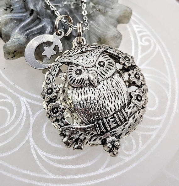 Owl Urn Locket Necklace for Ashes or 