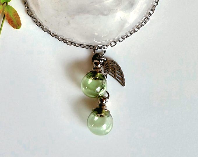 Green Glass Urn Pendant | Double Urn Necklace, Cremation Jewelry, Memorial Ashes Keepsake, Sympathy Gift, 2 Urns Necklace