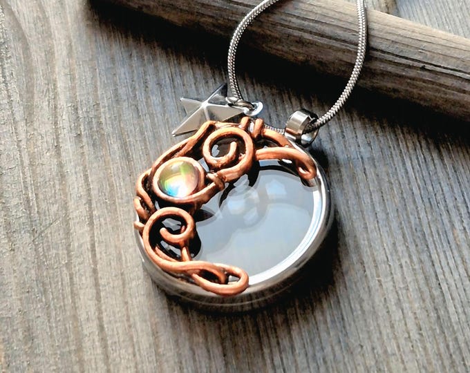 Crescent Moon Locket, Urn Necklace, Celestial Keepsakes, Cremation Jewelry, Memorial Ashes Jewelry