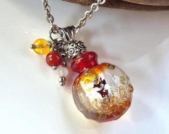Sunset Red Glass Pendant for Ashes | Fillable Jewellery, Memorial Ash Keepsake, Cremation Urn Jewelry, (w/chain & funnel)