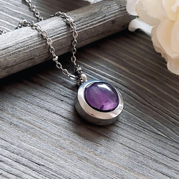 Custom Fitted Amethyst Crystal Keepsake Locket | | Small Cremation Ash Urn Necklace | Memorial Ashes Jewellery | February Birthstone Gifts