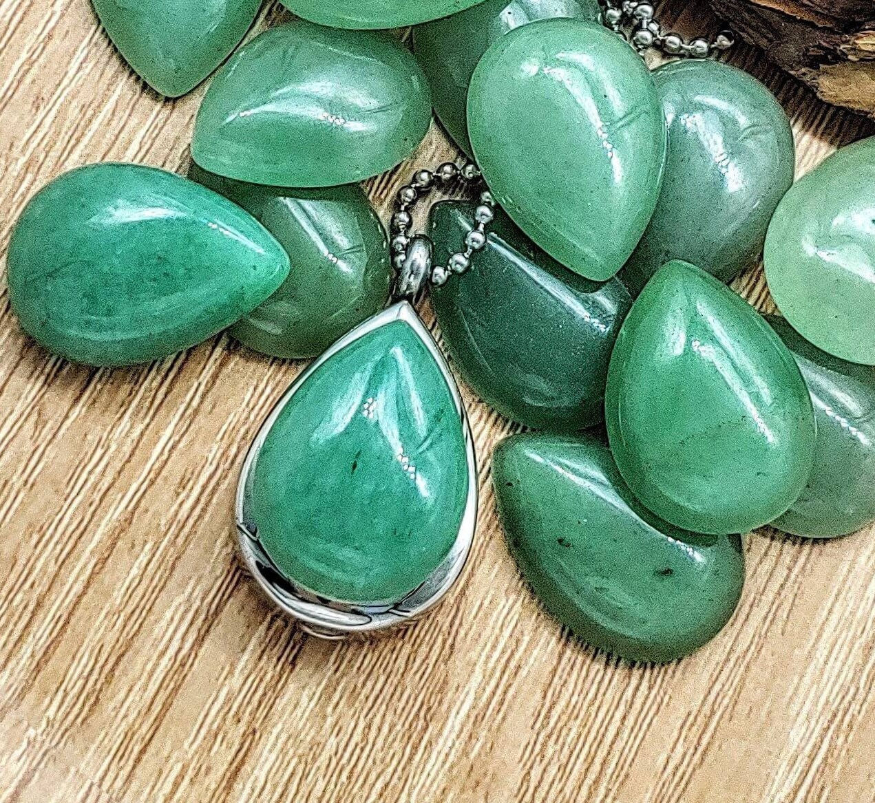 Green Aventurine Teardrop Urn Locket Necklace Cremation Necklace
