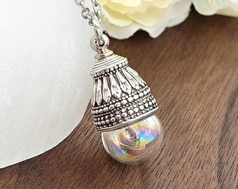 Iridescent Glass Locket Urn Necklace for Women | Handmade Keepsake Gifts | Memorial Cremation Jewelry for Human Ashes, Pets | Urn Jewelry