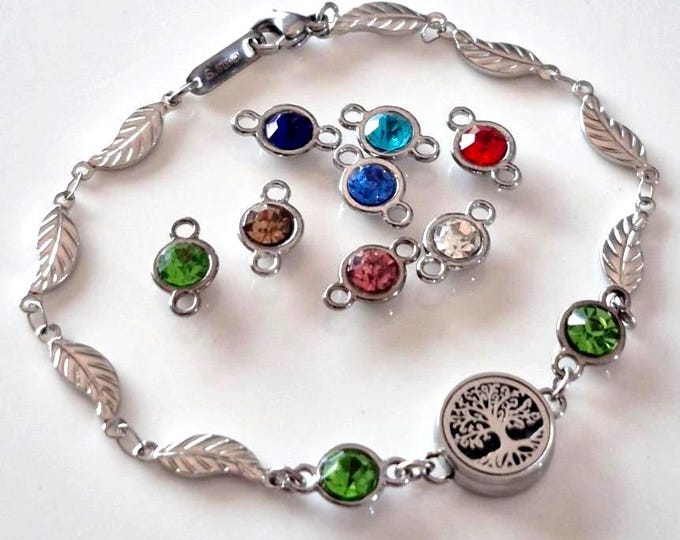 Fillable Memorial Ash Bracelet Locket w/Custom Birthstone | Small Tree of Life Cremation Bracelets | Mini Locket for Ashes