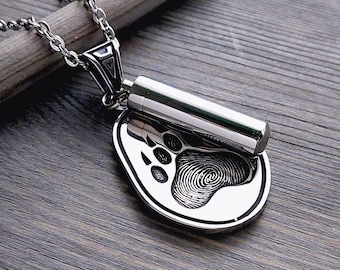 Bear Paw Memorial Pendants, Stainless Steel Cremation Urn Necklace, Memorial Jewelry