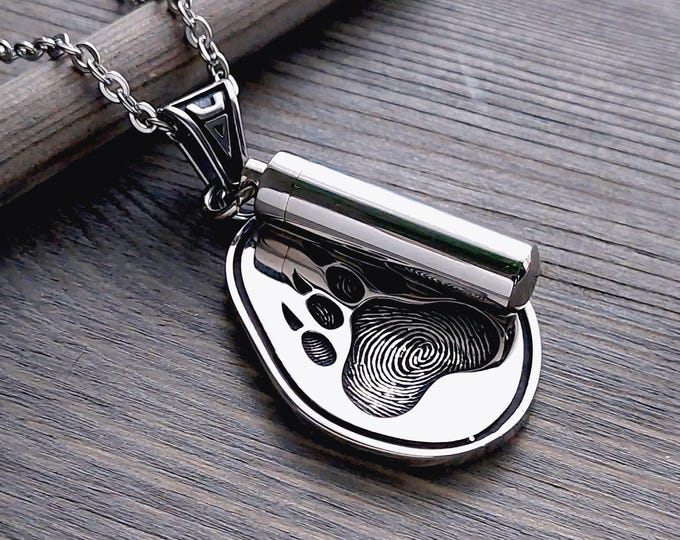 Bear Paw Memorial Pendants, Stainless Steel Cremation Urn Necklace, Memorial Jewelry