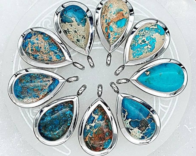 Blue Imperial Jasper Teardrop Urn Locket Necklace | Memorial Cremation Jewelry for Human Ashes or Pet Ash | Keepsake Jewelry Gift for Women