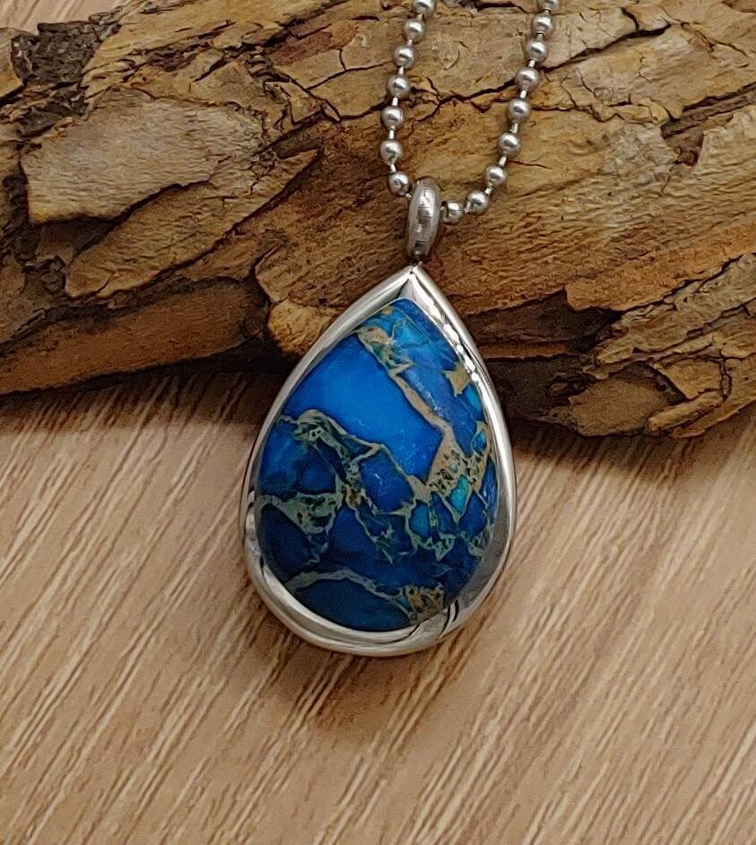 Turquoise Howlite Teardrop Urn Cremation Urn Necklace, Cremation