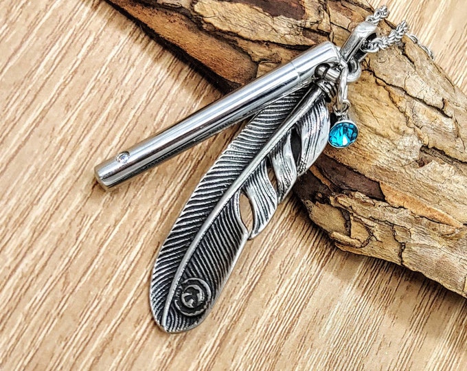 Feather Urn Necklace | Stainless Steel Urn Jewelry for Men or Women | Memorial Gift | Cremation Jewelry for Human Ash | Pet Memorial Jewelry