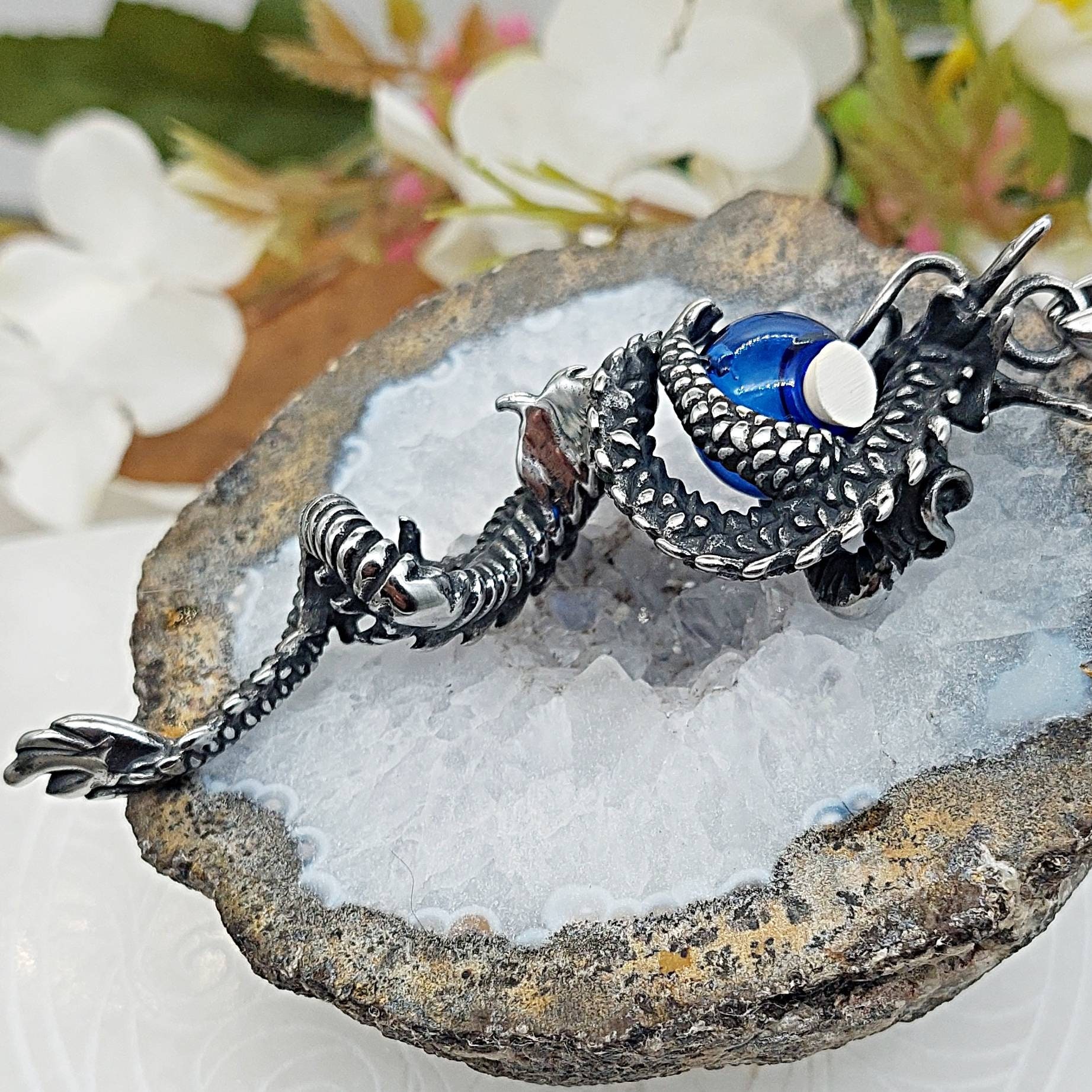 Dragon Necklace with Fillable Glass Orb Cremation Jewelry for Men or