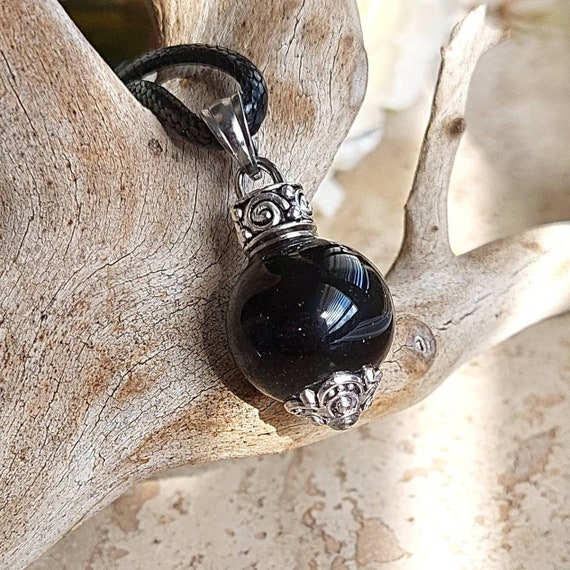 Black Glass Urn Pendant Necklace Fillable Keepsake Jewelry