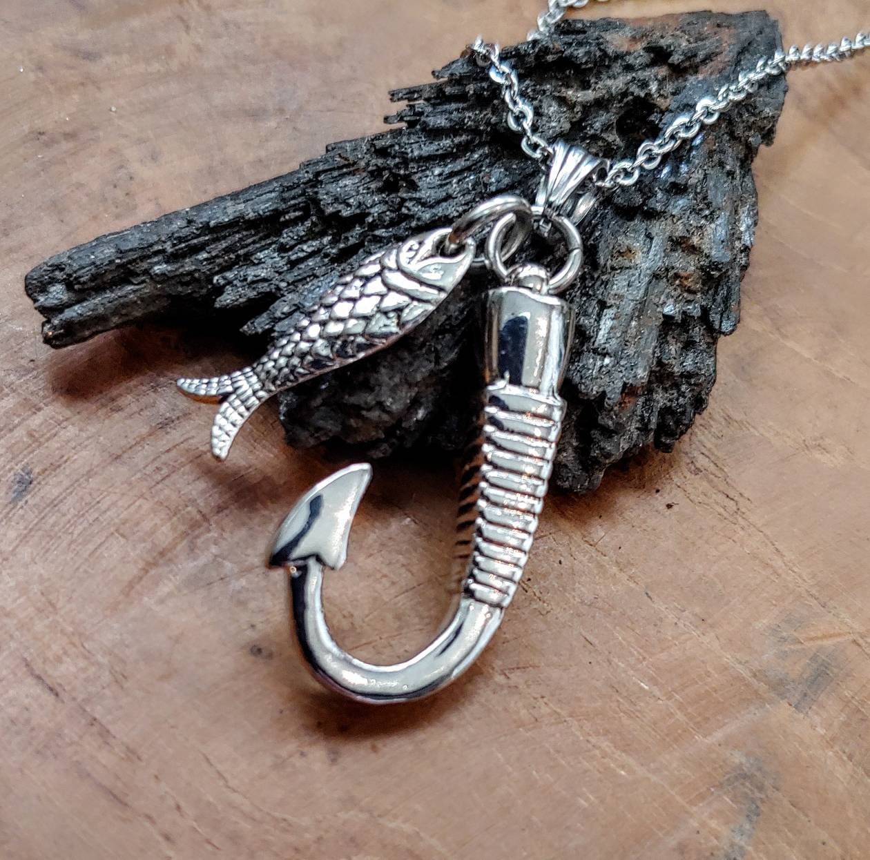 Fish hook Cremation Urn Necklace Pendant Fish Hook Urn