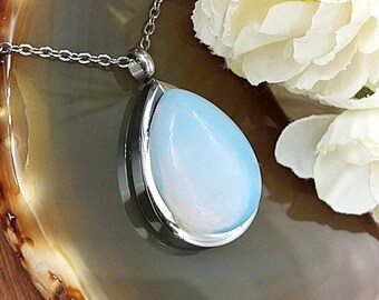 Opalite Teardrop Cremation Ashes Necklace Urn Pendant | Memorial Gift | Cremation Jewelry for Ashes, Hair, Fur | Keepsake Urn Jewelry