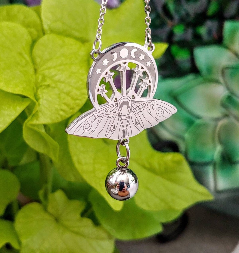 Luna Moth Butterfly Urn Necklace with Fillable Charm Choice | Moon Phases Memorial Ash Pendant, Butterfly Cremation Ashes Jewelry image 2