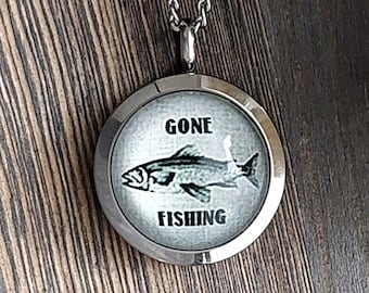 Gone Fishing Locket | Ash Holder Pendant | Urn Necklace for Men or Women | Dad, Brother, Son Memorial Urn Jewelry | Cremation Jewellery