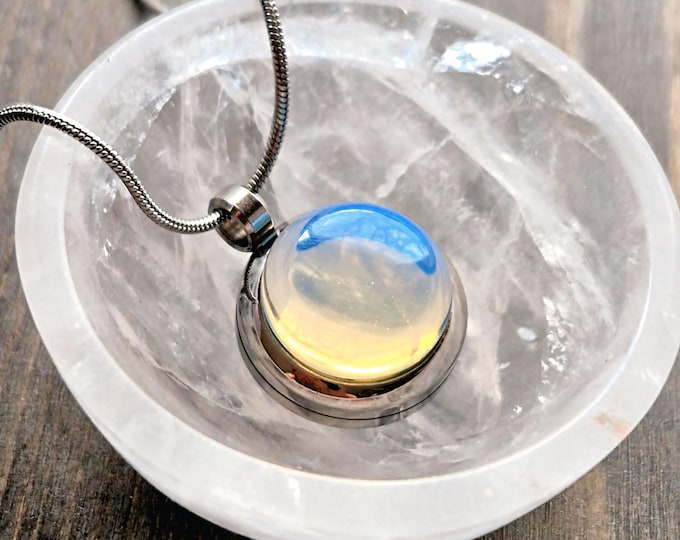 Opalite Keepsake Locket, Urn Necklace for Ashes, Stainless Steel Cremation Keepsake Jewelry, Sympathy Gifts