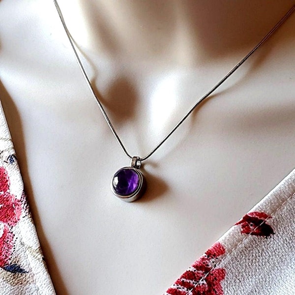 Amethyst Crystal Memorial Locket | Small Cremation Ashes Necklace | Minimalist Keepsake Pendants for Women | Pretty Sympathy Gifts for Her