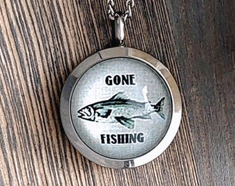 Gone Fishing Locket | Ash Holder Pendant | Urn Necklace for Men or Women | Dad, Brother, Son Memorial Urn Jewelry | Cremation Jewellery