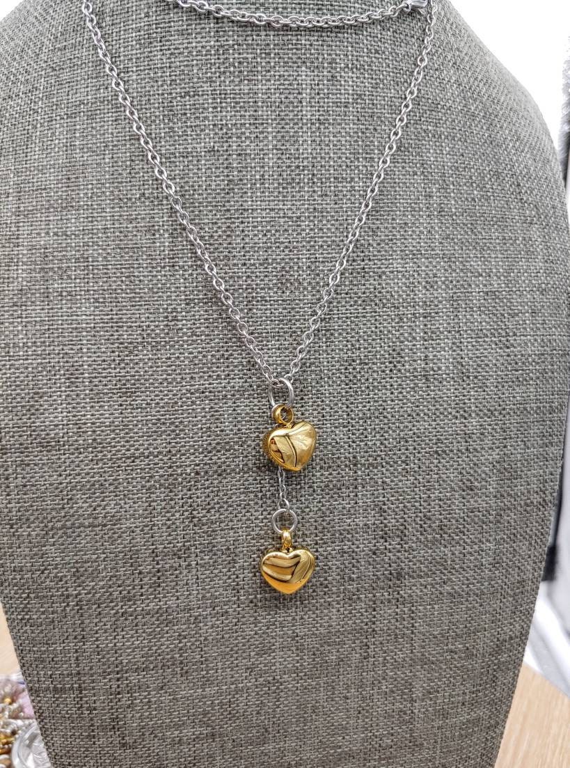 Double Heart Memorial Keepsake Urn Necklace for two urns Cremation