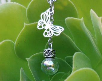 Butterfly Urn Necklace: Glass Orb Cremation Jewelry | Small Glass Pendant for Ashes | Memorial Keepsake Jewelry | Sympathy Gift