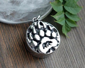 Bear Paw Locket Necklace to Hold Keepsakes | Cremation Jewelry Pendant for Ashes or locks of Hair | Paw Print Urn Jewelry | Memorial Gifts