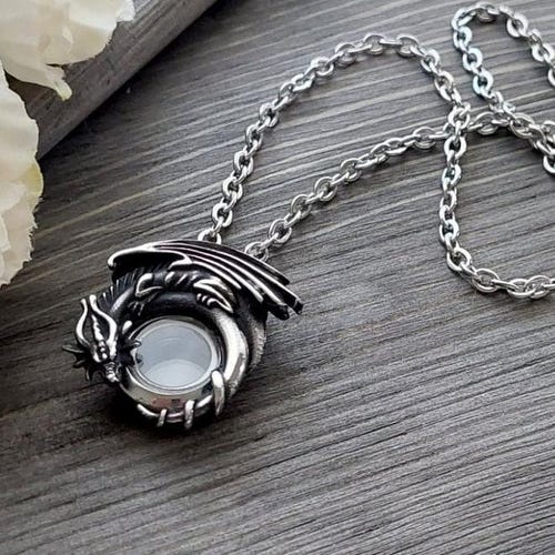 Dragon Cremation Urn Pendant Necklace - Stainless Steel Memorial Jewelry For Ashes, Keepsake Locket