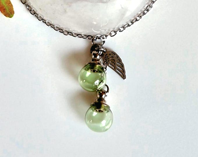 Green Glass Double Urn Necklace | Memorial Ashes Keepsake | Small Cremation Jewelry Pendant