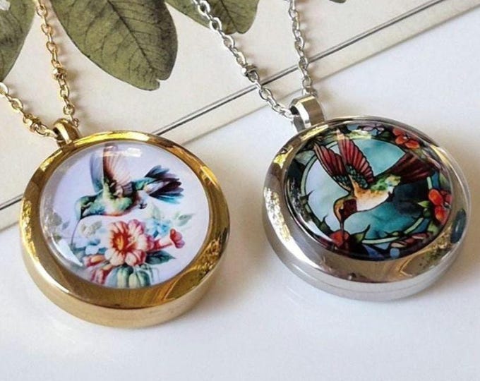 Hummimgbird Keepsake Locket Necklace | Urn Jewelry for Ashes or Locks of Hair | Memorial Jewelery Gifts for her | Cremation Jewelry