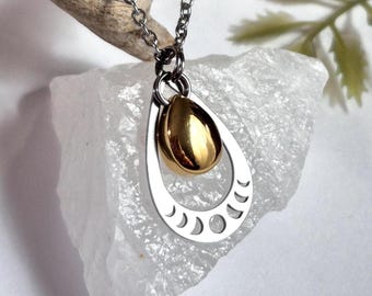 Tiny Teardrop Urn Necklace | Moon Phases Memorial Pendant, Cremation Ashes Jewelry, Gifts for Her