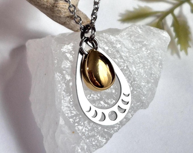 Tiny Teardrop Urn Necklace | Moon Phases Memorial Pendant, Cremation Ashes Jewelry, Gifts for Her